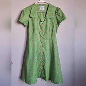 Modcloth Bea & Dot Retro Green Floral Button Down Pinup Field Day Dress Size M